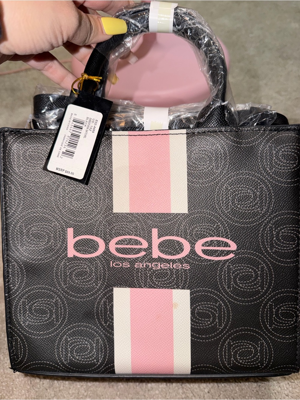bebe Black & Pink Logo Crossbody Tote